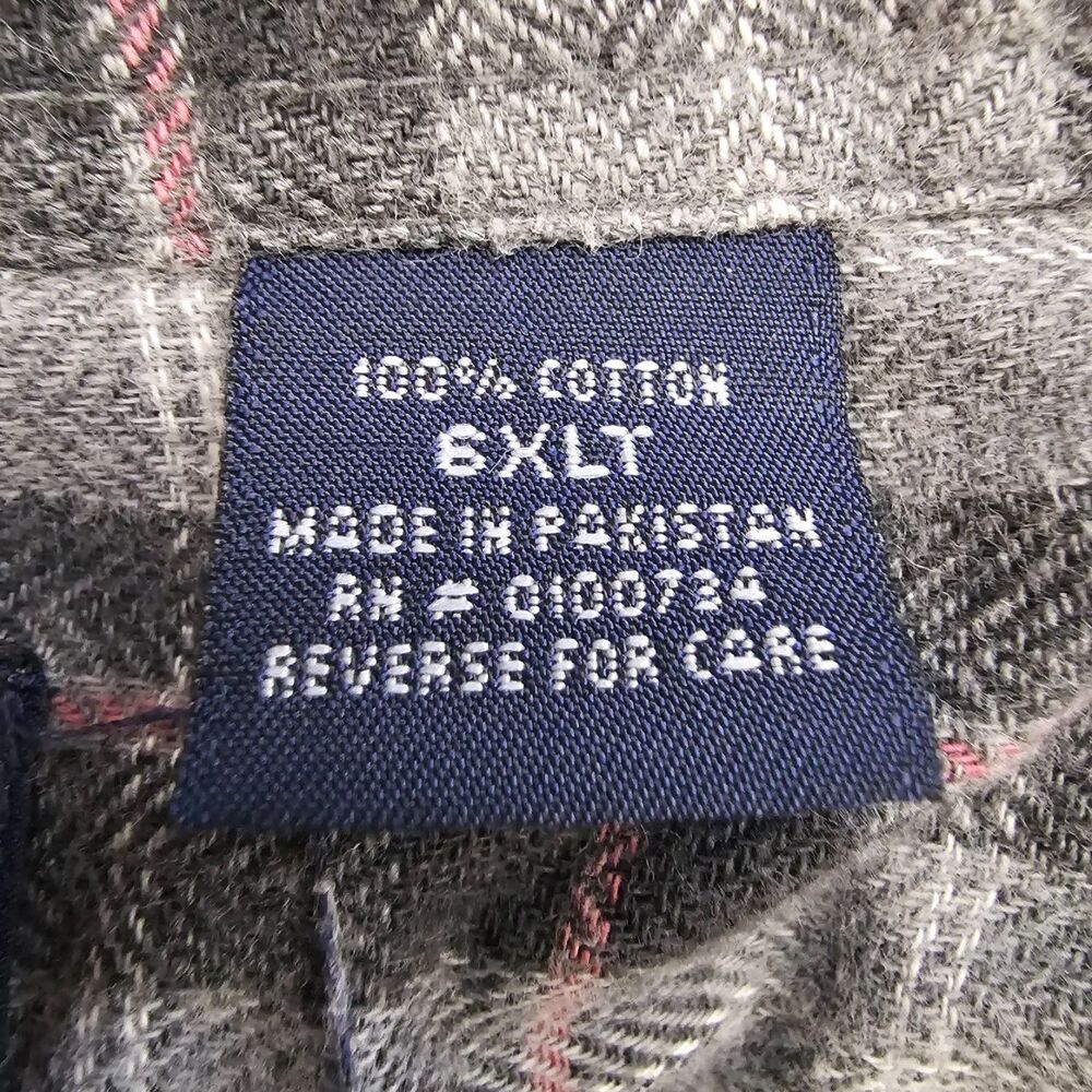 Falcon Bay Flannel Mens 6XLT 6XL Tall Gray Plaid 100% Cotton Distressed Grunge